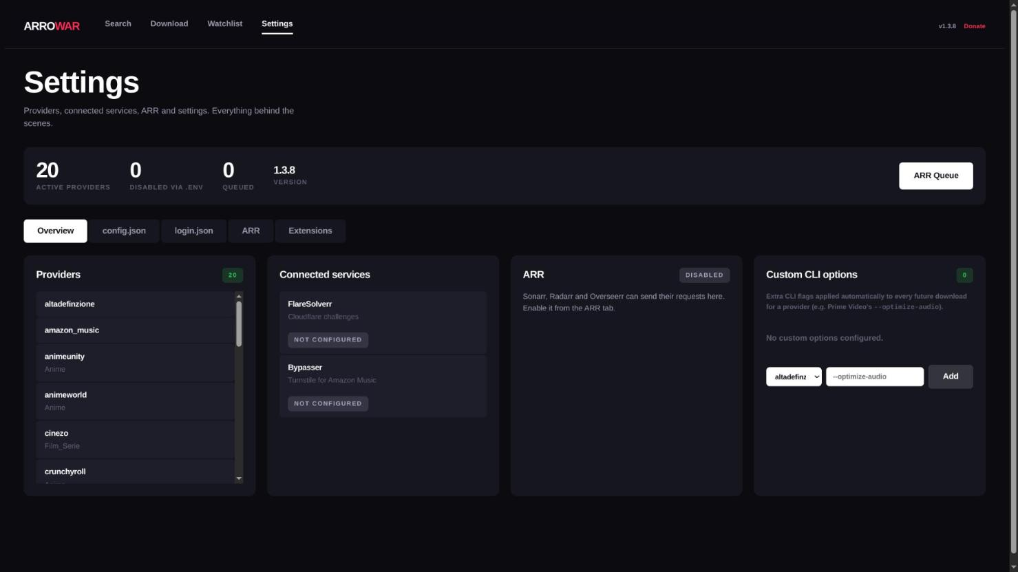 Settings overview